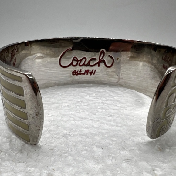 Women's Coach Wide Band Multi-Colored Silver Toned Cuff Bangle Bracelet Gift - Picture 6 of 7
